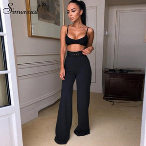 Simenual Neon Color Fashion Wide Leg Pants Women High Waist Sashes Slim Casual Long Trousers 2019 Autumn Ladies Straight Pants