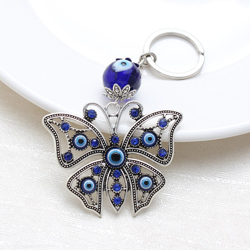 Lucky Butterfly  Keychain Evil Eye Beads Tassel keychain Car Key Chain For Men Women Fashion Craft Key Ring