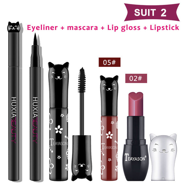 4pcs/set Cate Makeup Sets Including Lipstick, Eyeliner,Mascara, Eyeshadow, Makeup Kit Women Cosmetics Bag for Gifts