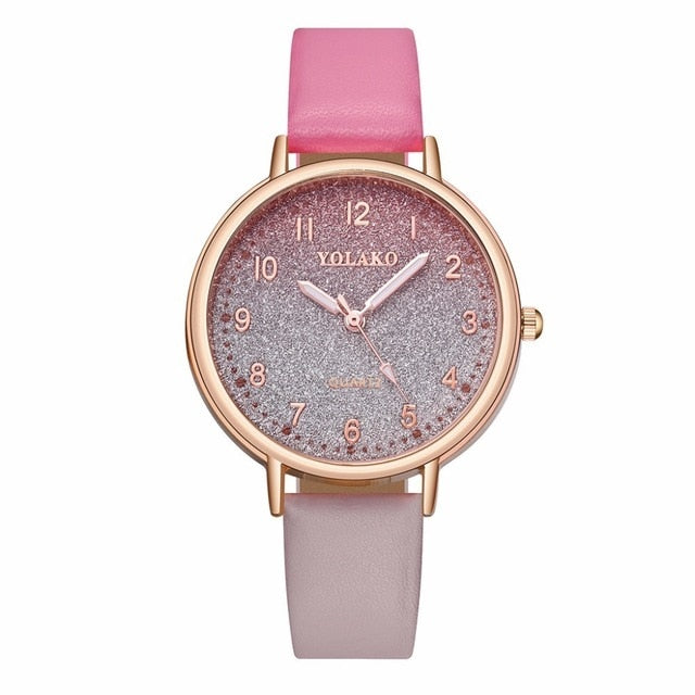 YOLAKO Brand Women Leather Gradient Starry Sky Watch Casual Luxury Ladies Quartz Watches Clock Relogio Feminino Hot Sale