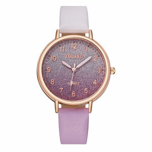 YOLAKO Brand Women Leather Gradient Starry Sky Watch Casual Luxury Ladies Quartz Watches Clock Relogio Feminino Hot Sale