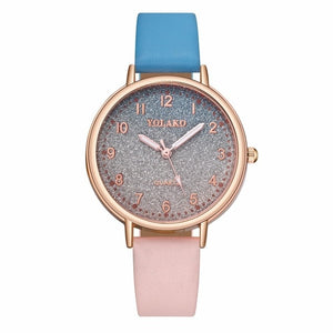 YOLAKO Brand Women Leather Gradient Starry Sky Watch Casual Luxury Ladies Quartz Watches Clock Relogio Feminino Hot Sale