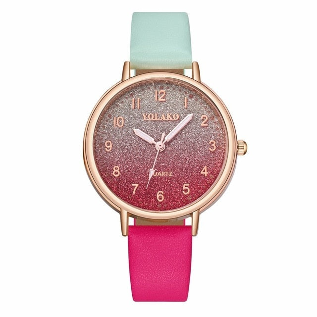 YOLAKO Brand Women Leather Gradient Starry Sky Watch Casual Luxury Ladies Quartz Watches Clock Relogio Feminino Hot Sale