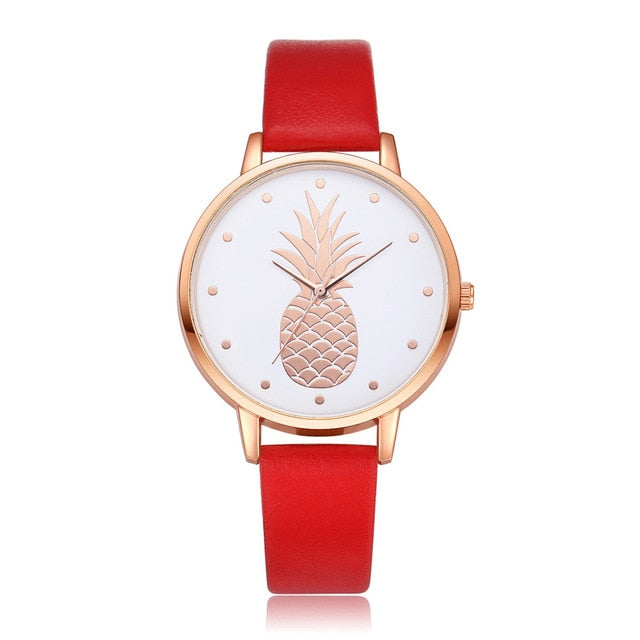 Simple Women's Watches Rose Gold Pineapple Pattern Rose Gold Disc Ladies Quartz Wristwatch Leather Strap Clock Kol Saati@50