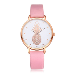 Simple Women's Watches Rose Gold Pineapple Pattern Rose Gold Disc Ladies Quartz Wristwatch Leather Strap Clock Kol Saati@50