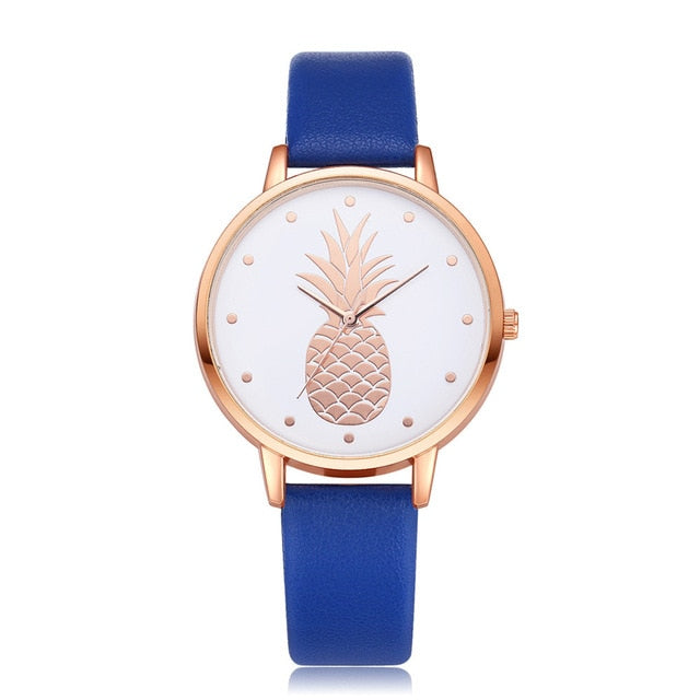 Simple Women's Watches Rose Gold Pineapple Pattern Rose Gold Disc Ladies Quartz Wristwatch Leather Strap Clock Kol Saati@50