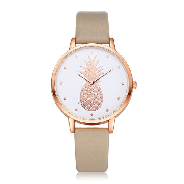 Simple Women's Watches Rose Gold Pineapple Pattern Rose Gold Disc Ladies Quartz Wristwatch Leather Strap Clock Kol Saati@50