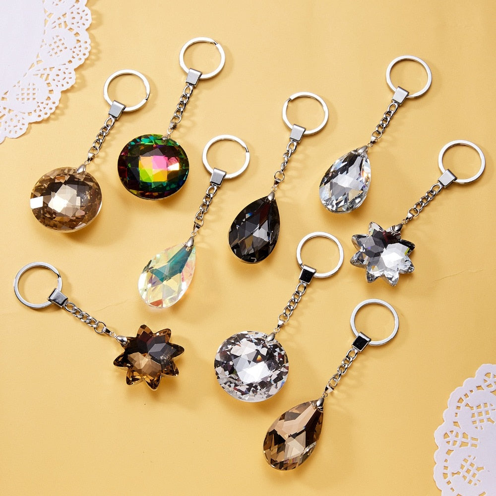 Rinhoo Shining Transparent Crystal Water Drop/Round Key Chain High Quality Fashion Jewelry Accessories Gift For Women