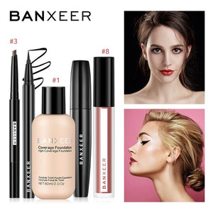 BANXEER Makeup Set 5pcs/Set Inculding Foundation Lipgloss Eyebrow Eyrbrow Pencil Mascara Eyeliner Cosmetic KIt Makeup Set