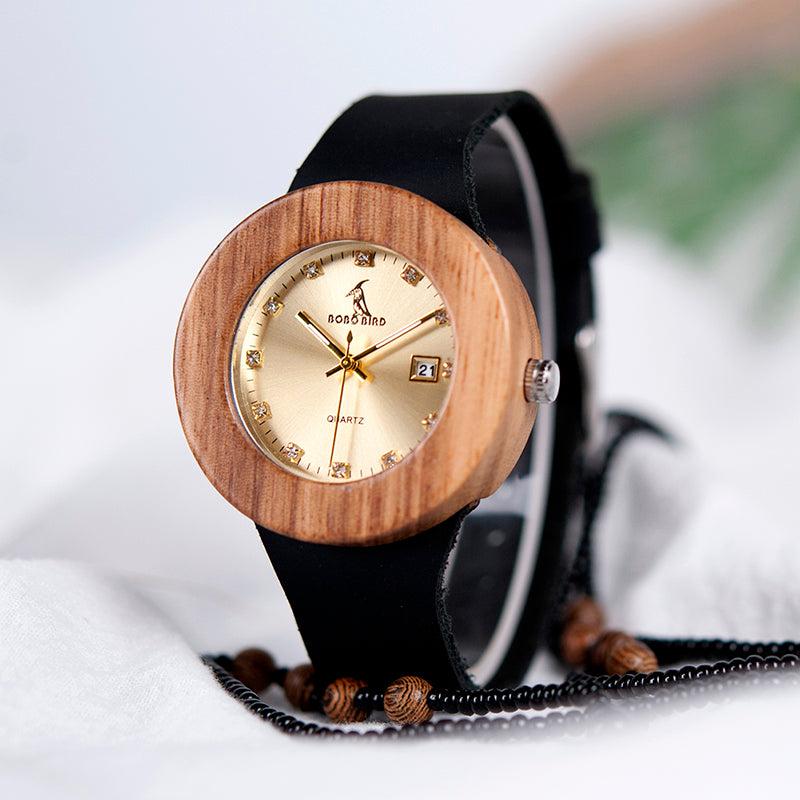 Luxury BOBO BIRD Complete Calendar Watch Women Zebra Wood Wristwatch Genuine Leather Band Wooden Watches relogio feminino C-B30