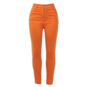 Shiny Neon Pink Green Pencil Pants High Street Women Trousers Skinny High Waist Orange Pants Ladies Long Trousers Skinny Sexy