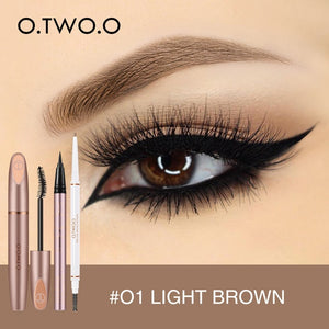 O.TWO.O 3pcs Eyes Makeup Set Ultra Fine 1.5mm Eyebrow Lengthening Mascara Long Lasting Waterproof Eyeliner Cosmetic Kit