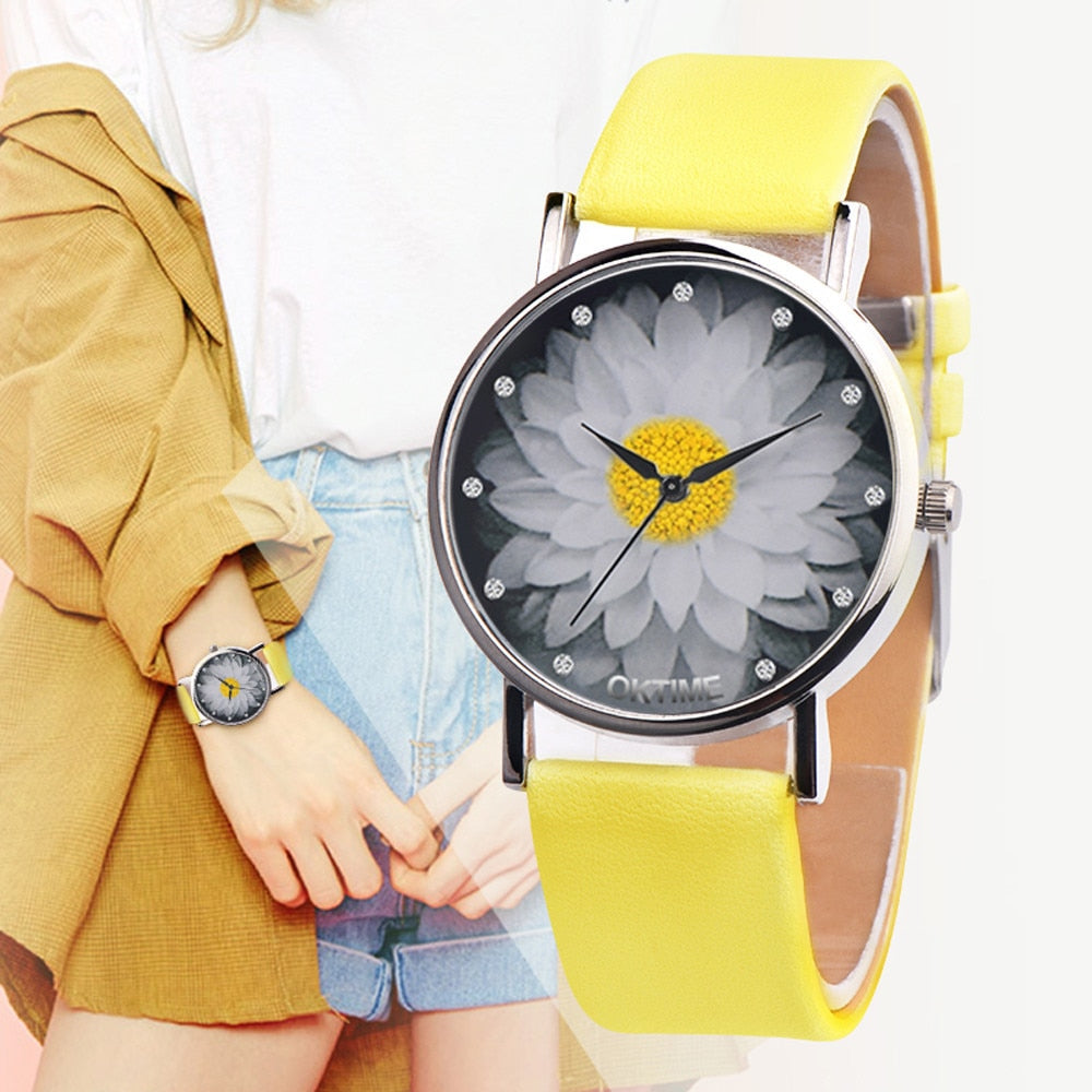 New Fashion Ladies Watch Women Flower Casual Leather Analog Quartz Wrist Watches Quartz Clock Gifts Relogio Feminino reloje 2019