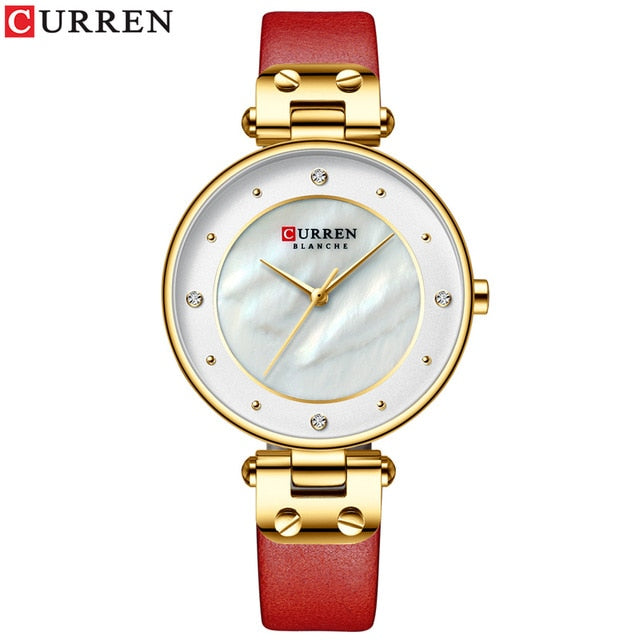 CURREN Women Watches Reloj Mujer Top Brand Luxury Leather Strap Wristwatch for Women Blue Clock Stylish Quartz Ladies Watch