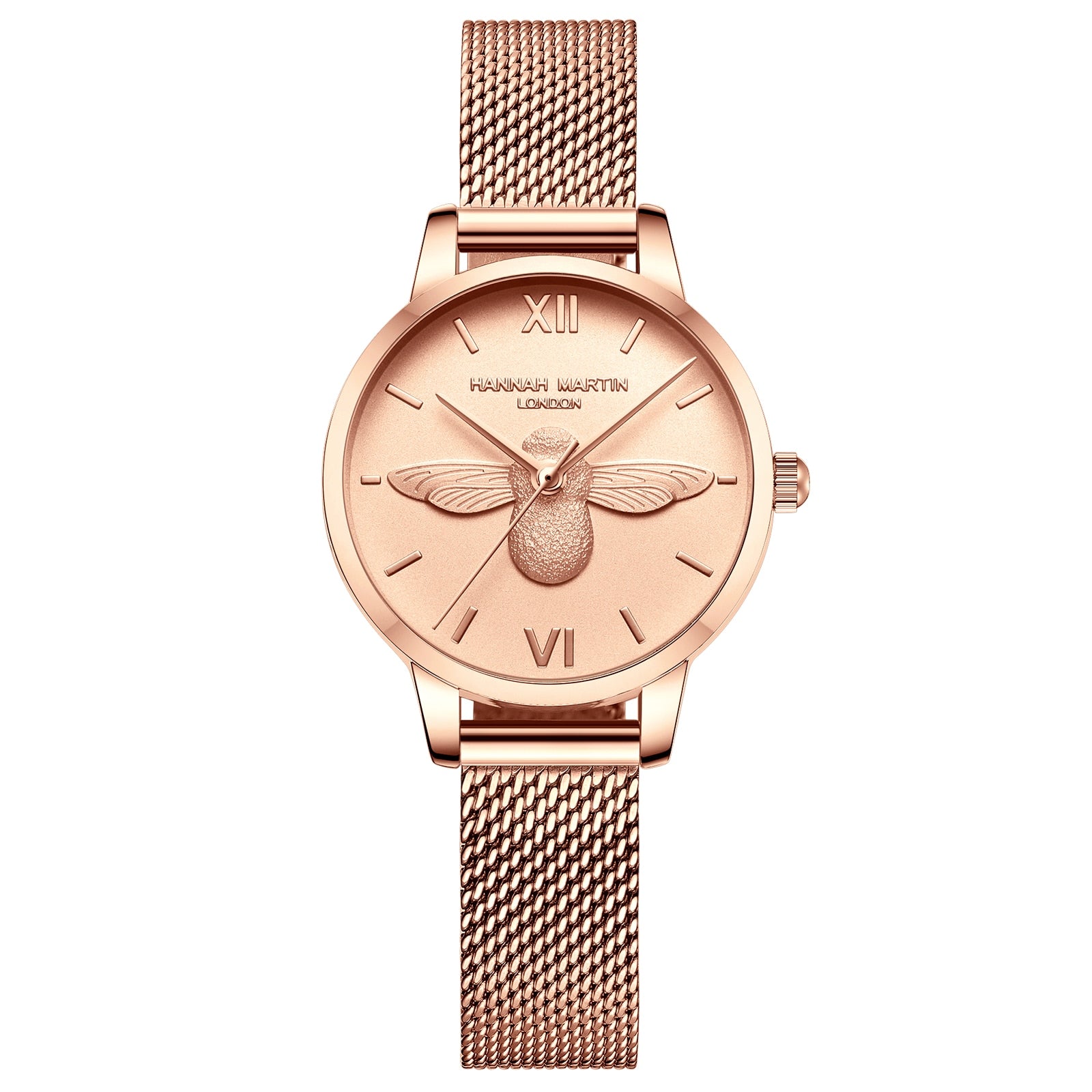 HM Stainless Steel Mesh Wristwatches Top Brand Luxury Japan Quartz Movement Rose Gold Designer Elegant Style Watches For Women