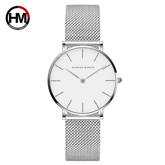 HM Stainless Steel Mesh Wristwatches Top Brand Luxury Japan Quartz Movement Rose Gold Designer Elegant Style Watches For Women