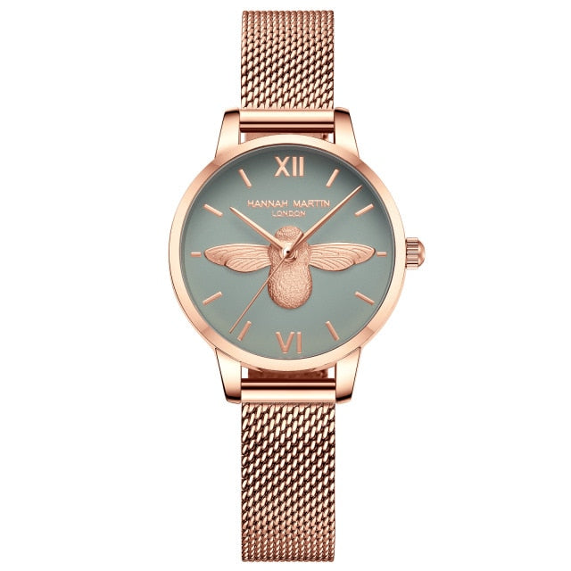 HM Stainless Steel Mesh Wristwatches Top Brand Luxury Japan Quartz Movement Rose Gold Designer Elegant Style Watches For Women