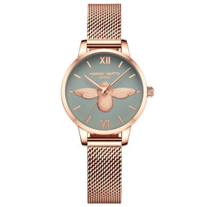 HM Stainless Steel Mesh Wristwatches Top Brand Luxury Japan Quartz Movement Rose Gold Designer Elegant Style Watches For Women