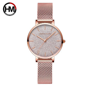 HM Stainless Steel Mesh Wristwatches Top Brand Luxury Japan Quartz Movement Rose Gold Designer Elegant Style Watches For Women