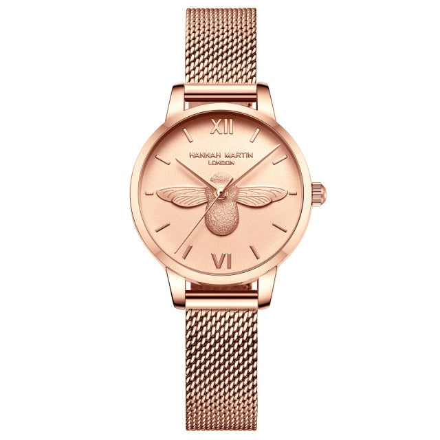 HM Stainless Steel Mesh Wristwatches Top Brand Luxury Japan Quartz Movement Rose Gold Designer Elegant Style Watches For Women