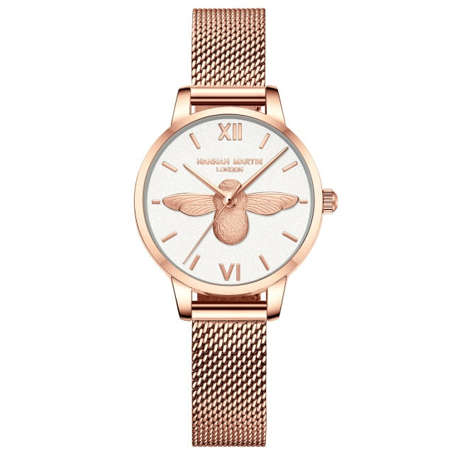 HM Stainless Steel Mesh Wristwatches Top Brand Luxury Japan Quartz Movement Rose Gold Designer Elegant Style Watches For Women