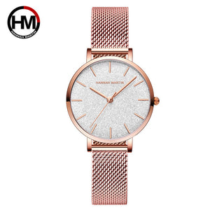 HM Stainless Steel Mesh Wristwatches Top Brand Luxury Japan Quartz Movement Rose Gold Designer Elegant Style Watches For Women