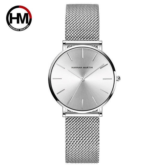 HM Stainless Steel Mesh Wristwatches Top Brand Luxury Japan Quartz Movement Rose Gold Designer Elegant Style Watches For Women