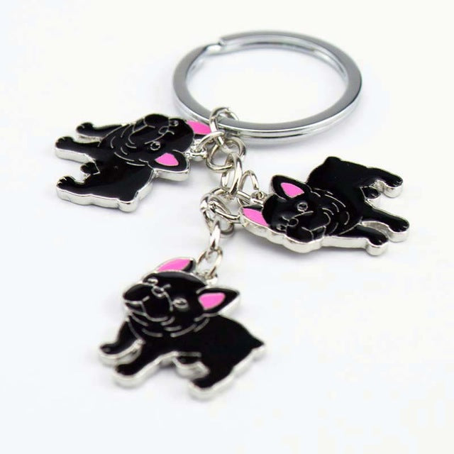 French Bulldog Keychain Key Rings For Women Men Girls White Gold Color Metal Pet Dog Pendant Bag Charm Car Key Chains Keyring