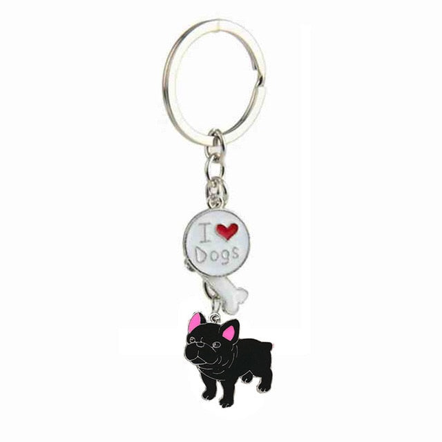 French Bulldog Keychain Key Rings For Women Men Girls White Gold Color Metal Pet Dog Pendant Bag Charm Car Key Chains Keyring