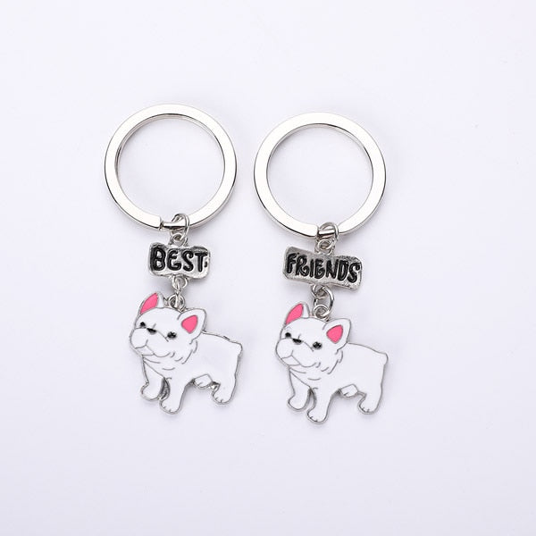 French Bulldog Keychain Key Rings For Women Men Girls White Gold Color Metal Pet Dog Pendant Bag Charm Car Key Chains Keyring