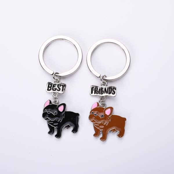 French Bulldog Keychain Key Rings For Women Men Girls White Gold Color Metal Pet Dog Pendant Bag Charm Car Key Chains Keyring