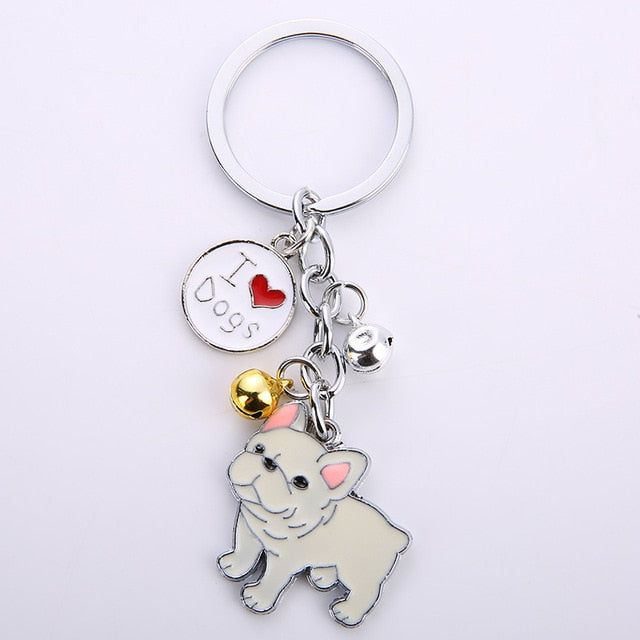 French Bulldog Keychain Key Rings For Women Men Girls White Gold Color Metal Pet Dog Pendant Bag Charm Car Key Chains Keyring