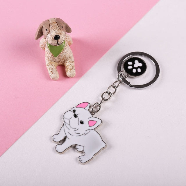 French Bulldog Keychain Key Rings For Women Men Girls White Gold Color Metal Pet Dog Pendant Bag Charm Car Key Chains Keyring