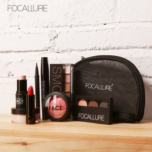 FOCALLURE 8 PCS Makup Tool Kit Must Have Cosmetics Including Glitter Eyeshadow Matte Lipstick Blush Mascara With Makeup Bag