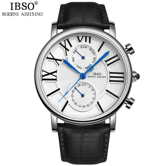 IBSO Roman Numerals Women Luxury Watch Week And Calendar High-End Multifunction Watch Women Genuine Leather Strap Montre Femme