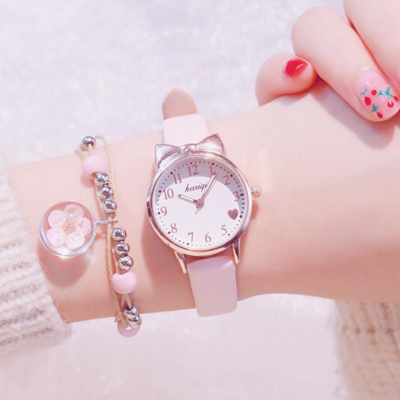 Cute Ladies Watch Cat Pink Women's Watches Leather Straps Creative Simple Women Watches Clock for Girl Reloj Mujer Montre Femme