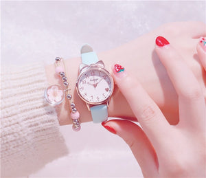 Cute Ladies Watch Cat Pink Women's Watches Leather Straps Creative Simple Women Watches Clock for Girl Reloj Mujer Montre Femme