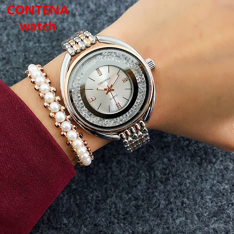 reloj mujer Top Brand CONTENA Watch Women Watches Rose Gold Bracelet Watch Luxury Rhinestone Ladies Watch saat relogio feminino