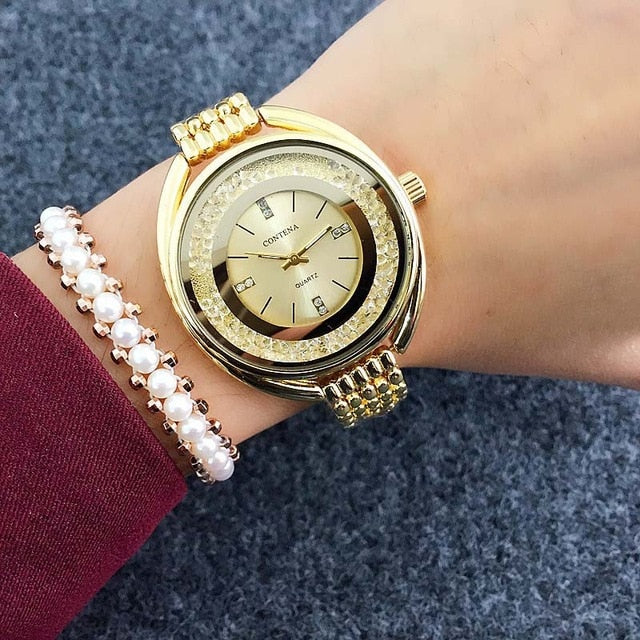 reloj mujer Top Brand CONTENA Watch Women Watches Rose Gold Bracelet Watch Luxury Rhinestone Ladies Watch saat relogio feminino