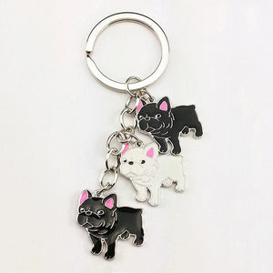 French Bulldog Keychain Key Rings For Women Men Girls White Gold Color Metal Pet Dog Pendant Bag Charm Car Key Chains Keyring