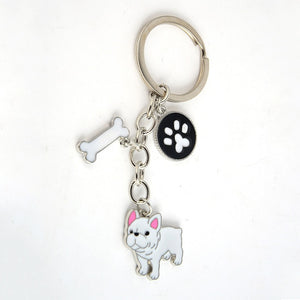 French Bulldog Keychain Key Rings For Women Men Girls White Gold Color Metal Pet Dog Pendant Bag Charm Car Key Chains Keyring