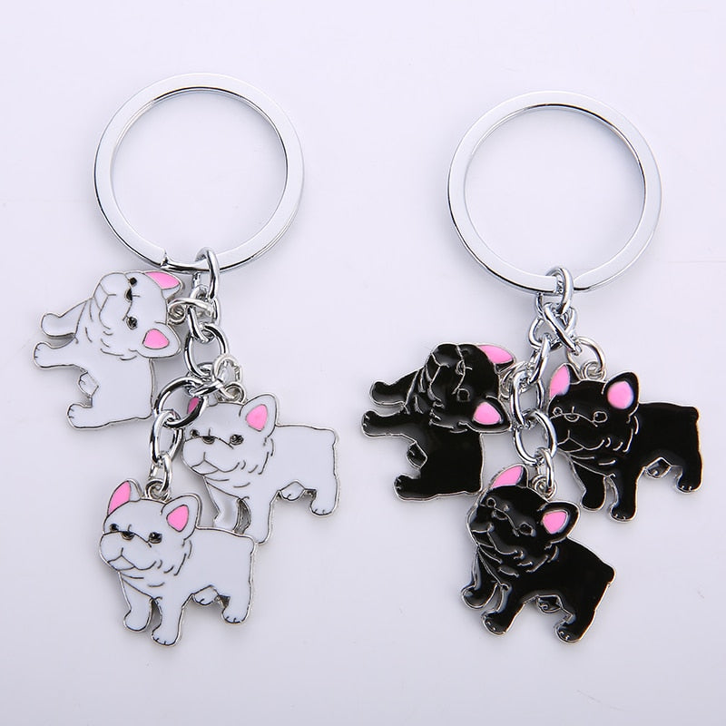 French Bulldog Keychain Key Rings For Women Men Girls White Gold Color Metal Pet Dog Pendant Bag Charm Car Key Chains Keyring