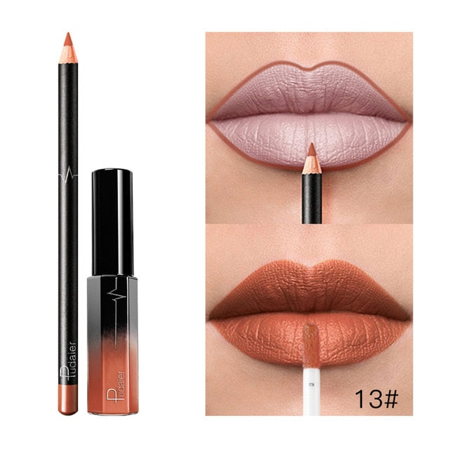 New Pudaier 1pc Long Lasting Liquid Lipstick+1PC Lip Liner Makeup Set Waterproof Matte Lip Liner Lips Gloss Set Lipsticks 33