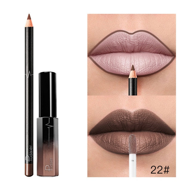 New Pudaier 1pc Long Lasting Liquid Lipstick+1PC Lip Liner Makeup Set Waterproof Matte Lip Liner Lips Gloss Set Lipsticks 33