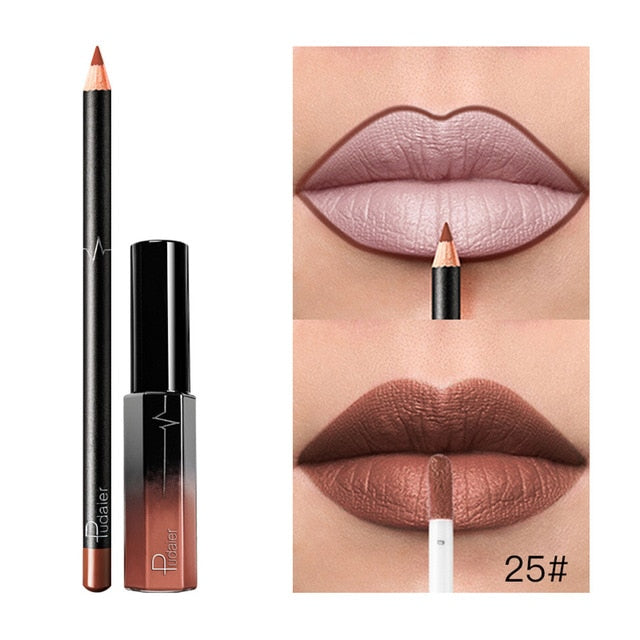 New Pudaier 1pc Long Lasting Liquid Lipstick+1PC Lip Liner Makeup Set Waterproof Matte Lip Liner Lips Gloss Set Lipsticks 33