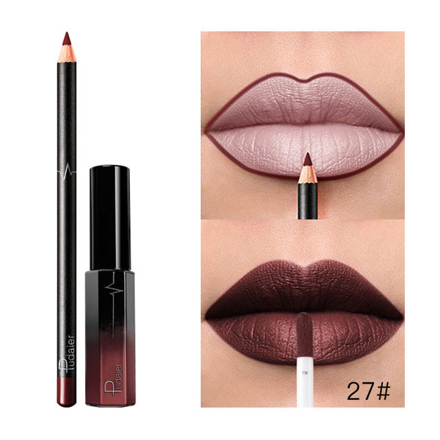 New Pudaier 1pc Long Lasting Liquid Lipstick+1PC Lip Liner Makeup Set Waterproof Matte Lip Liner Lips Gloss Set Lipsticks 33