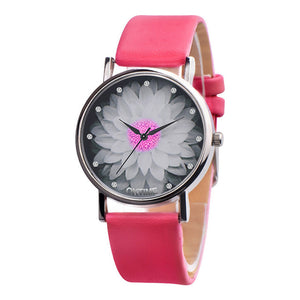 Hot Sale Brand Simple Trend Women Watches Elegant Lotus Print Rhinestone Watch Leather Strap Ladies Quartz Wristwatches Clock #B