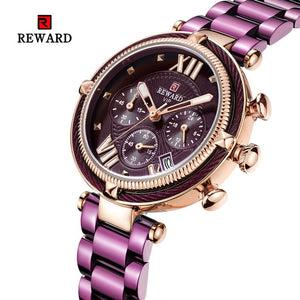 REWARD Luxury Brand Women Fashion Watches Steel Waterproof Sport Quartz Chronograph Military Watch Female Clock Relogio Feminino