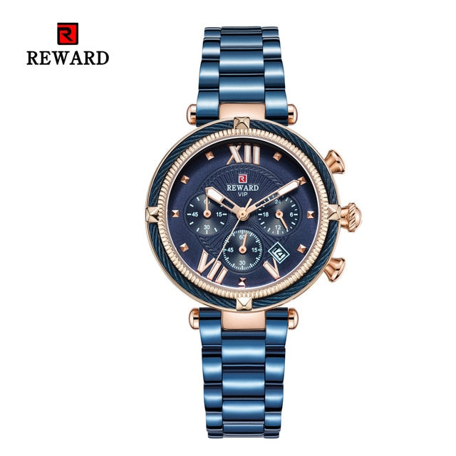 REWARD Luxury Brand Women Fashion Watches Steel Waterproof Sport Quartz Chronograph Military Watch Female Clock Relogio Feminino