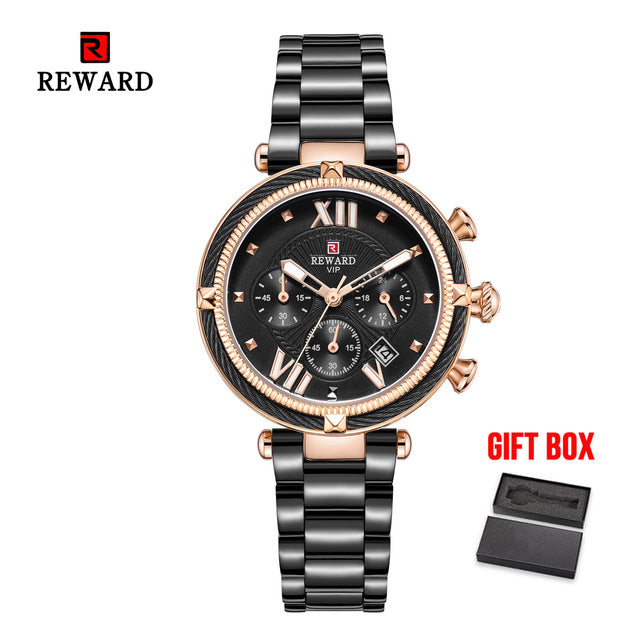 REWARD Luxury Brand Women Fashion Watches Steel Waterproof Sport Quartz Chronograph Military Watch Female Clock Relogio Feminino